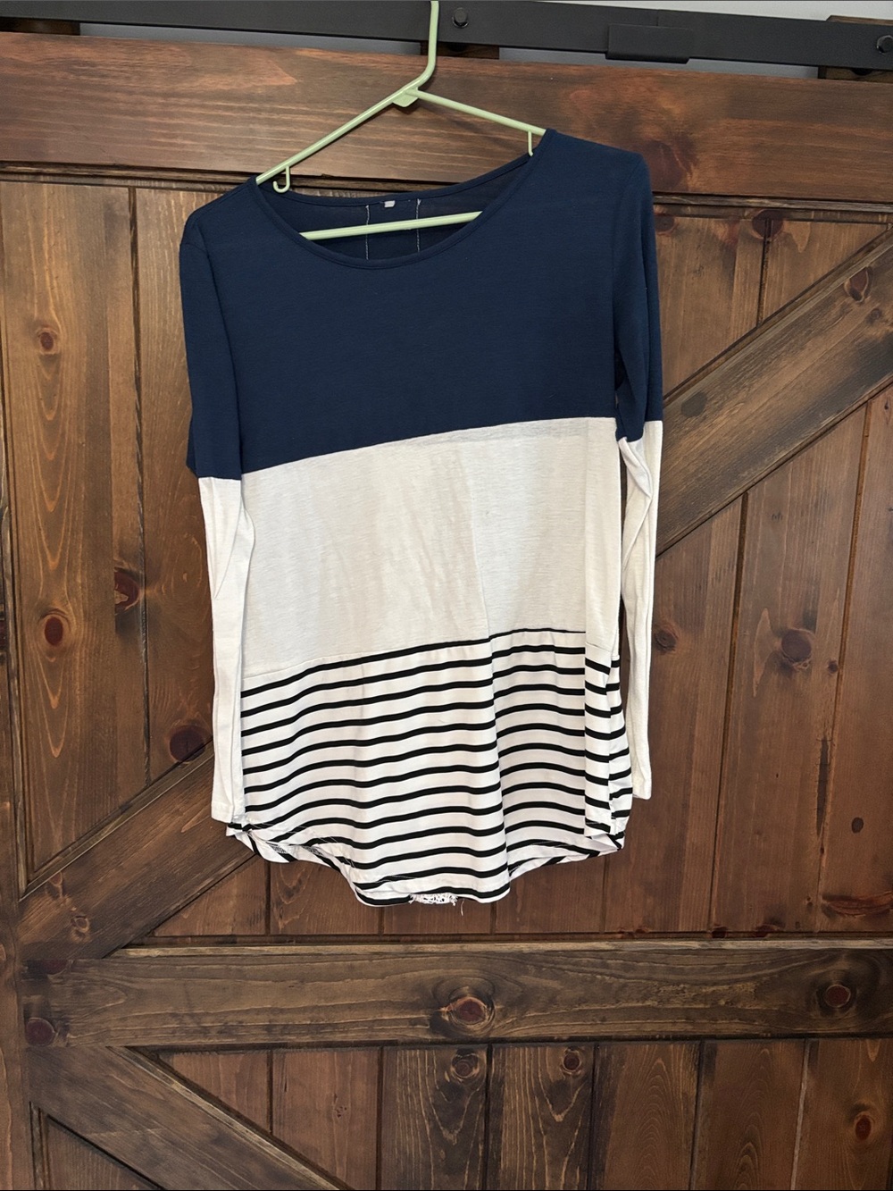 Navy and White Colorblock Long-Sleeve Top